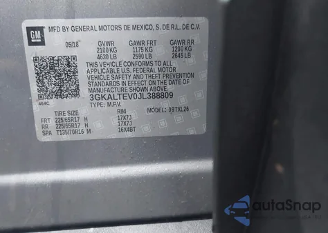 2018 GMC Terrain Sle z USA, uszkodzony, nr VIN 3GKALTEV0JL388809